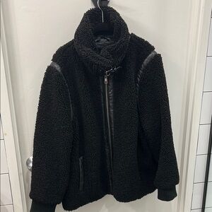 Black Sherpa Jacket with Leather Accents